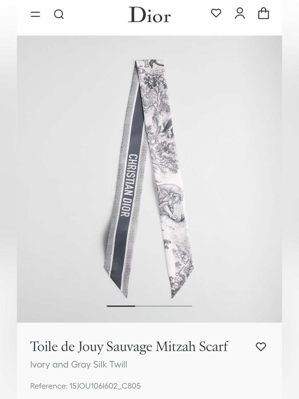 Dior Ivory and Gray Toile de Jouy Sauvage Mitzah Scarf - new